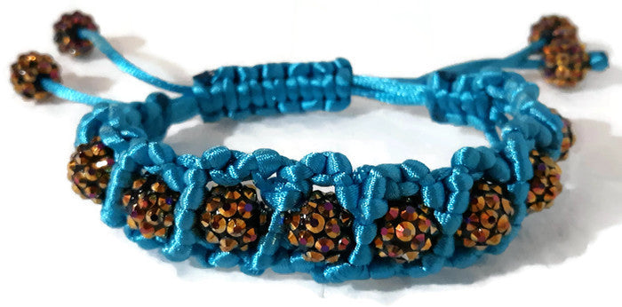 Sky Blue Beads Black Cord Macrame Beaded Bracelet 